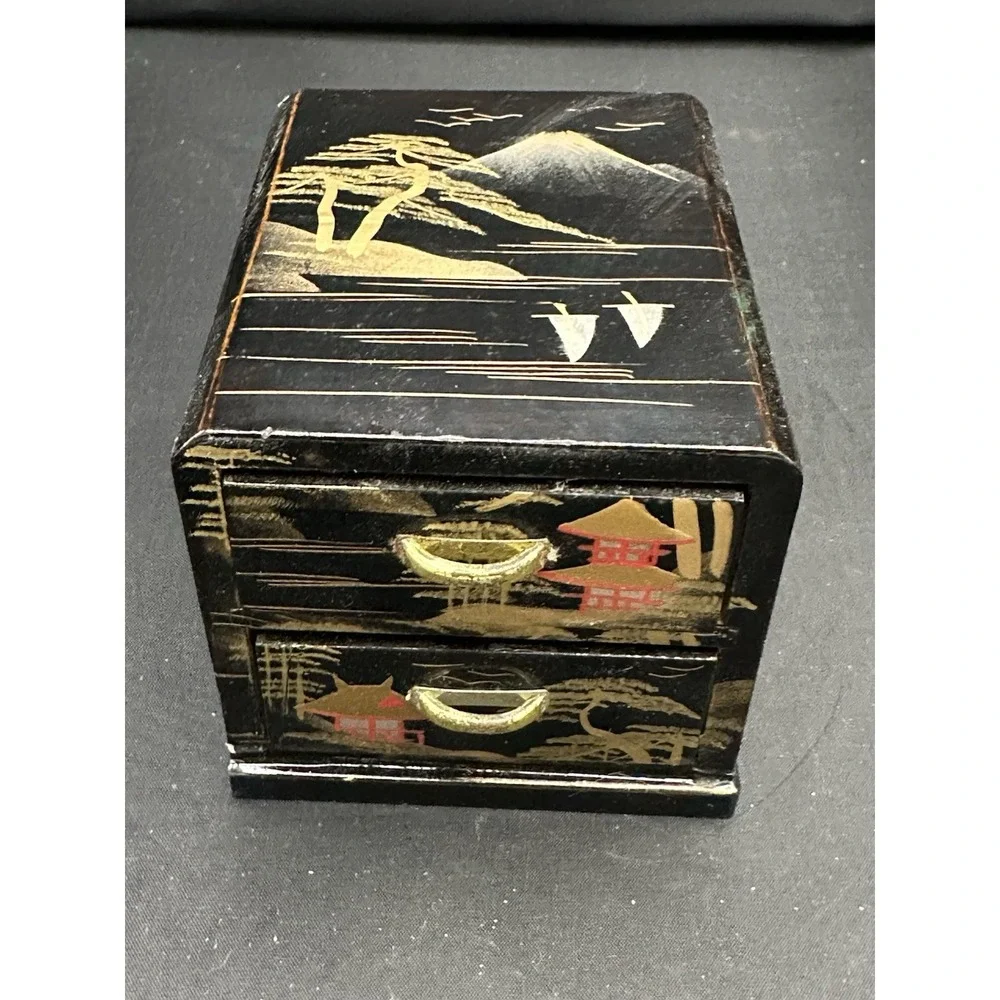 Antique Handpainted 2-drawer Box‎ Vintage Rare Japanese